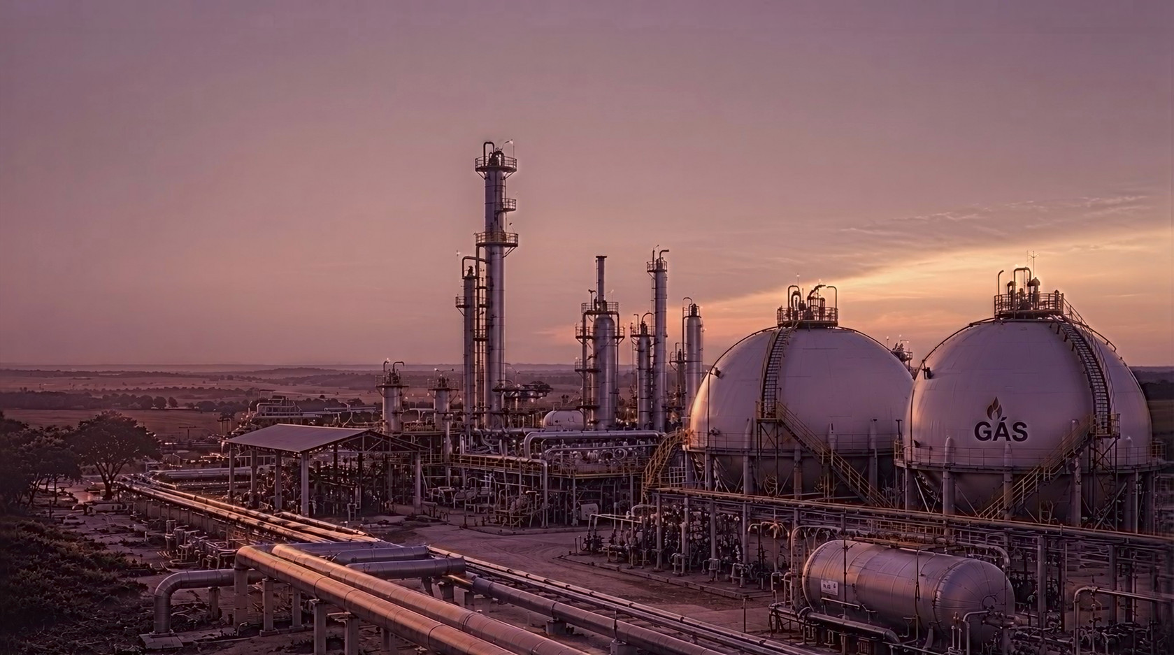 Refinaria de gás ao entardecer